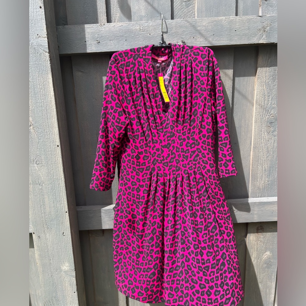 Catherine Maladrino pink leopard wrap dress